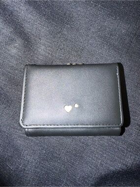 Compact Black Wallet with Gold Heart Accents